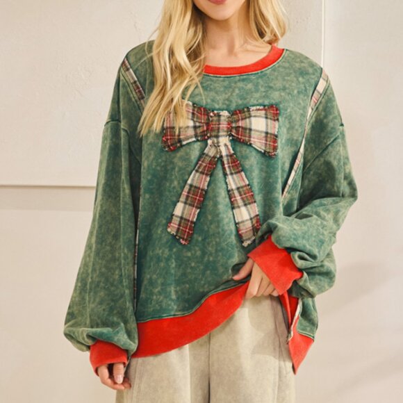 78. Med, Large - Oversized Merry Mineral-Wash Bow Pullover Soft Sweatshirt NEW - Picture 6 of 10